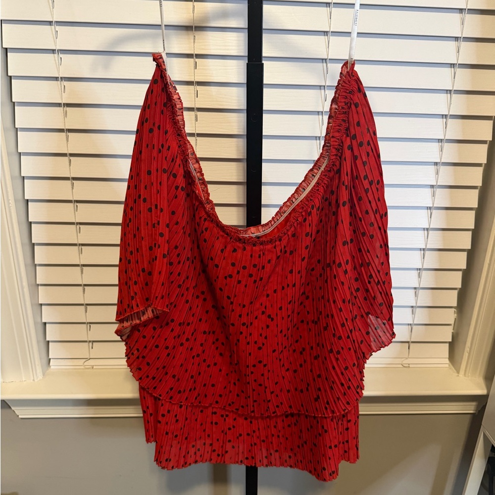 Eloquii BNWT Plus Size- Red Polka Dot- Pleated Off-Shoulder Blouse- Size 24W - Picture 6 of 7